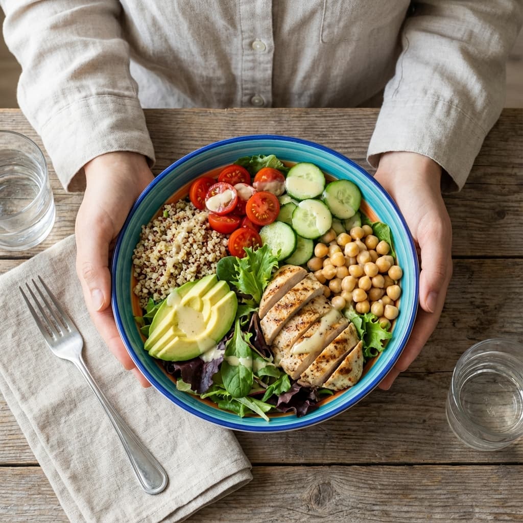 Hands holding healthy bowl
